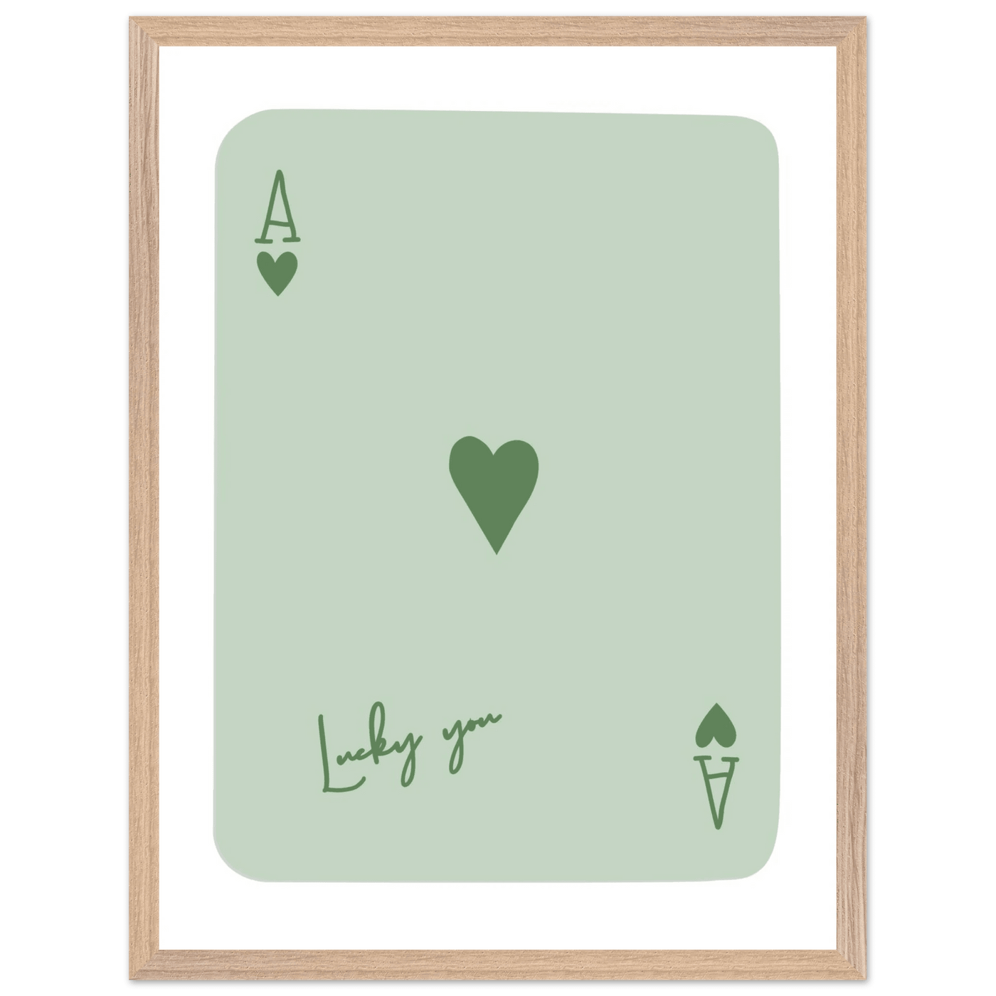 Minimalist Ace of Hearts Poker Card Print - Eco-Friendly Framed Wall Art, 'Lucky You' Design - Vibrantwalls
