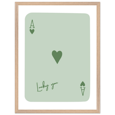 Minimalist Ace of Hearts Poker Card Print - Eco-Friendly Framed Wall Art, 'Lucky You' Design - Vibrantwalls