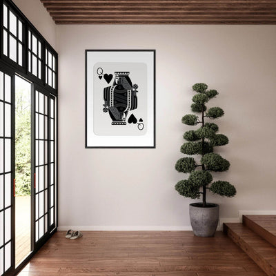 Queen of Spades Poker Card Print - Elegant Black & White Mounted Framed Poster Art, Eco-Friendly Wood Frame - Vibrantwalls