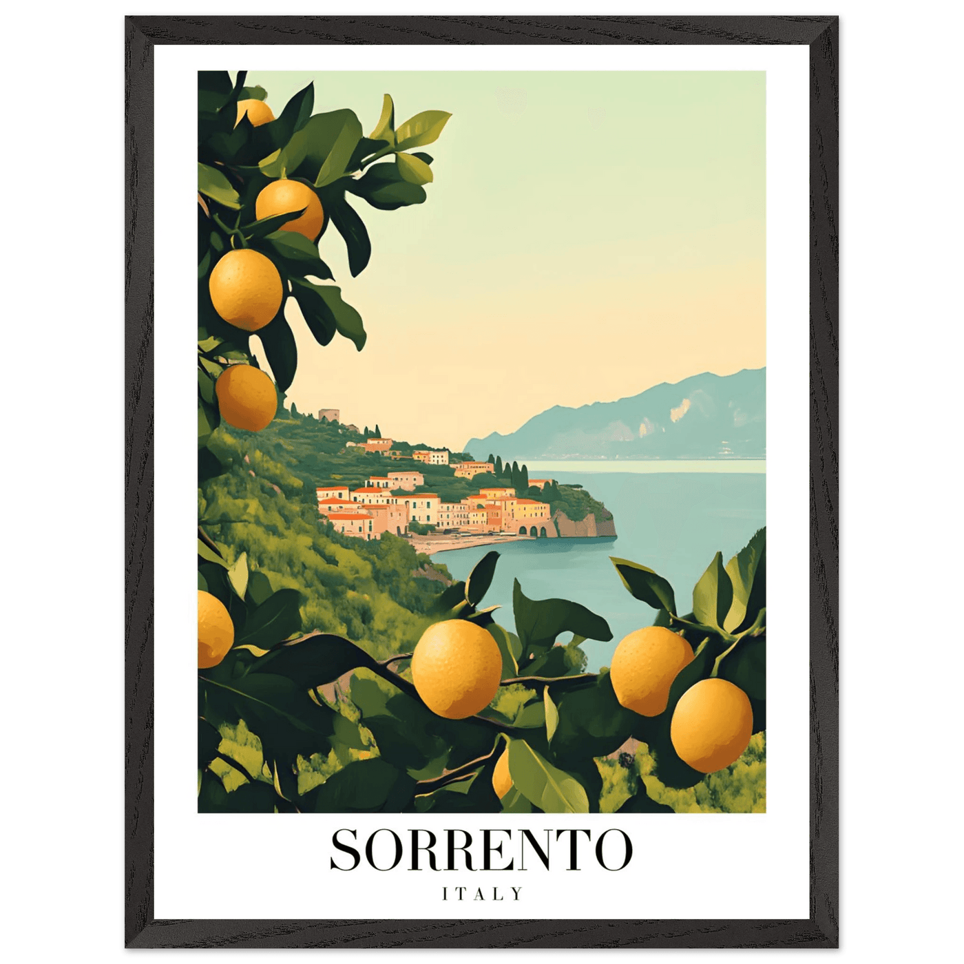 Sorrento Italy Framed Poster – Vintage Citrus Grove Travel Wall Art with Wooden Frame - Vibrantwalls