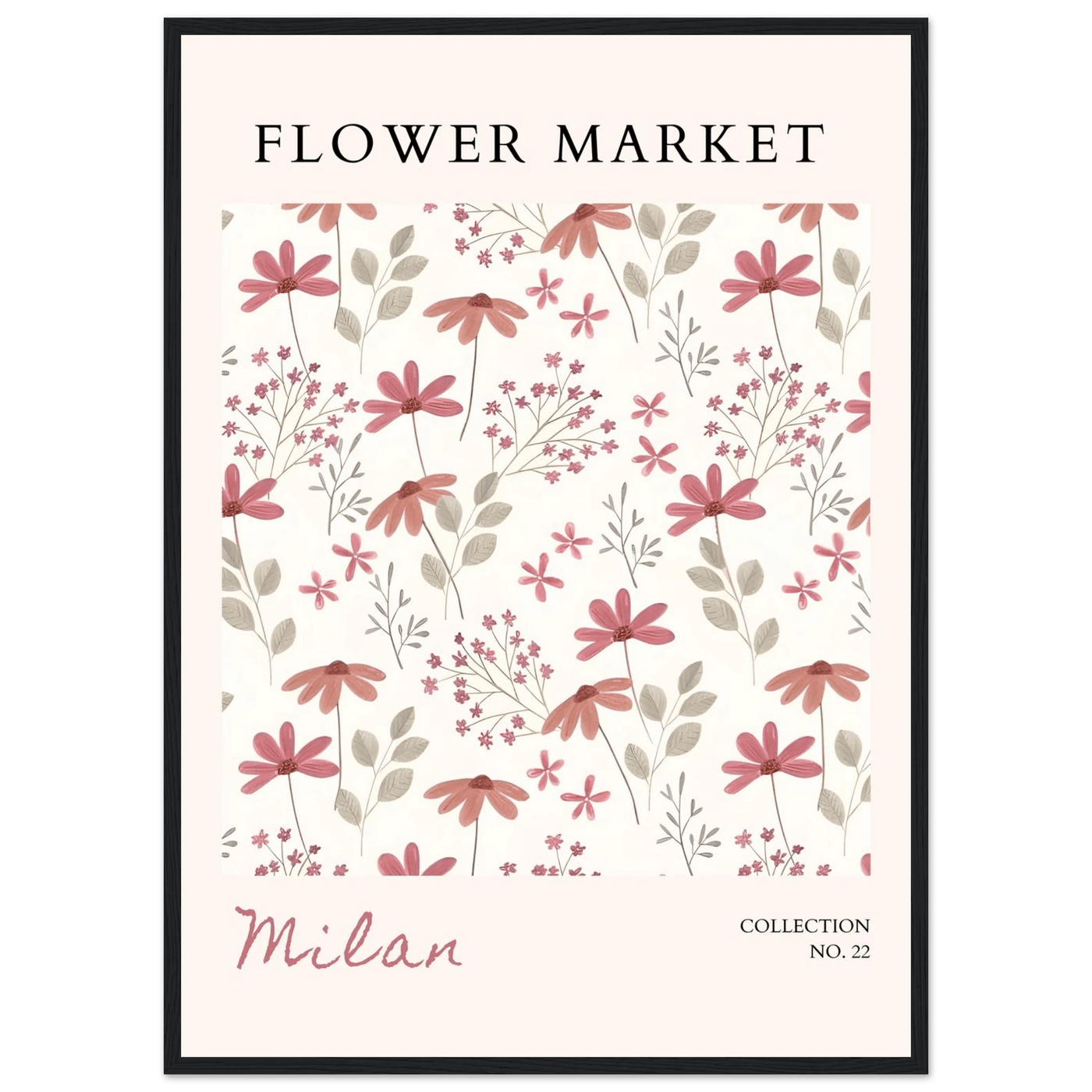 Milan Flower Market Framed Poster – Blush & Sage Floral Art Print | Ready-to-Hang Wall Decor - Vibrantwalls