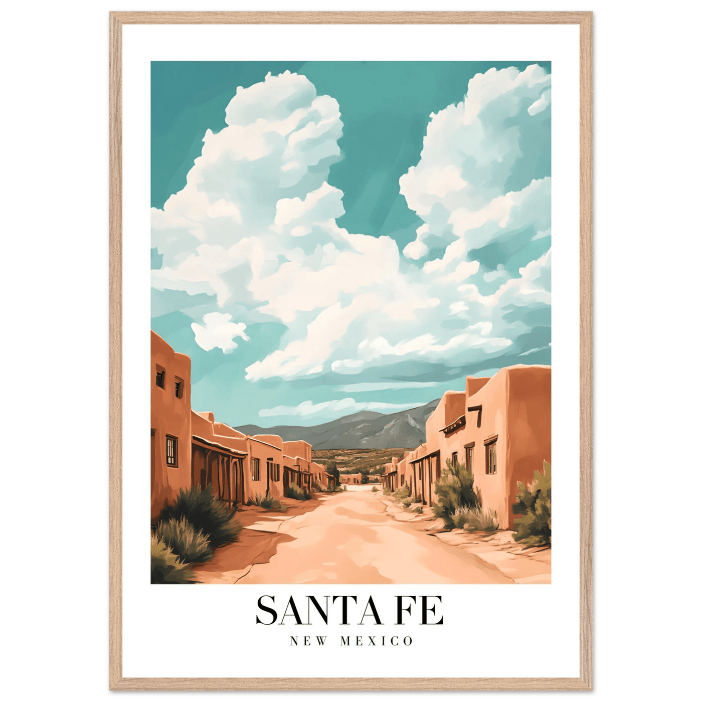 Santa Fe New Mexico Framed Poster – Vintage Southwest Wall Art with Wooden Frame - Vibrantwalls