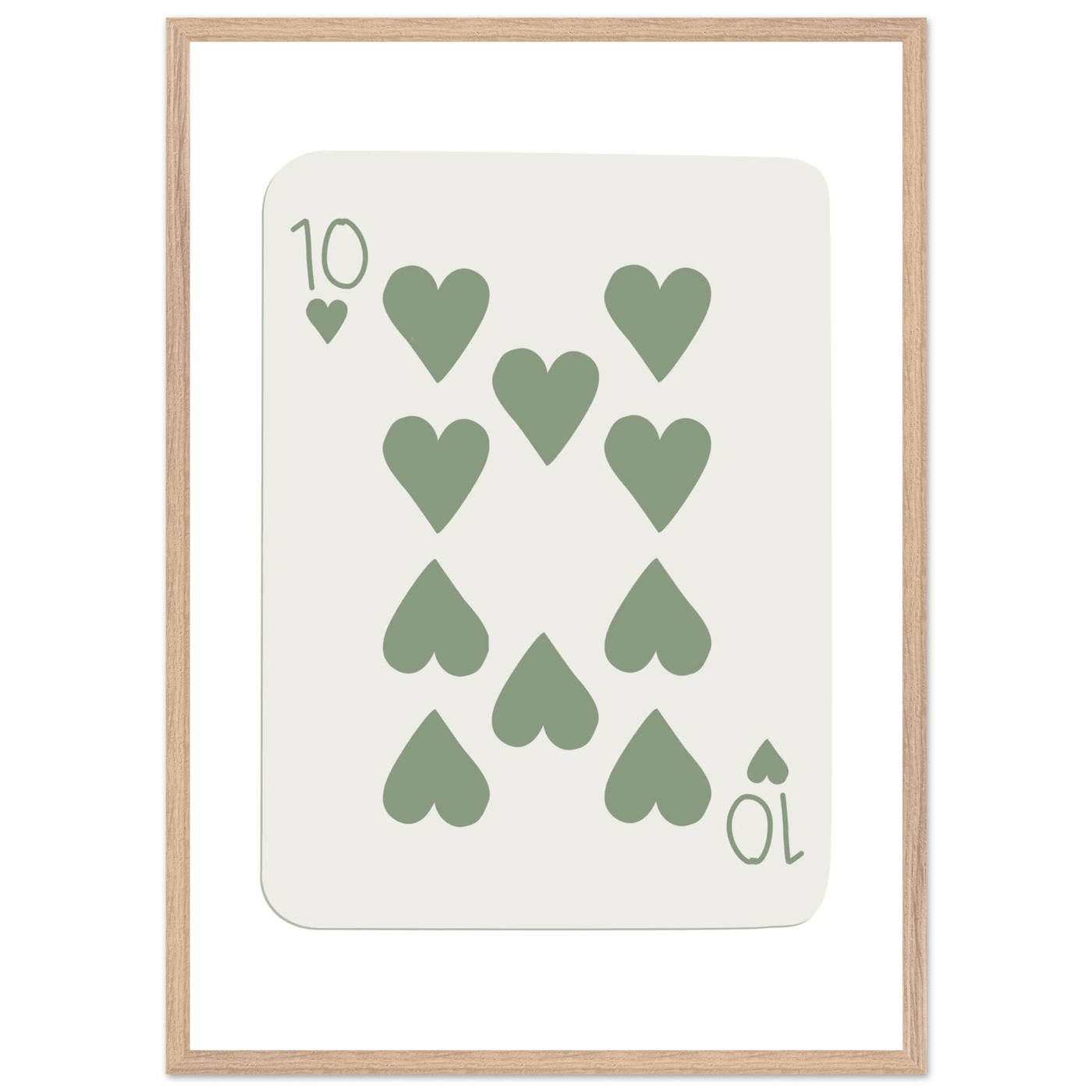 Minimalist Ten of Hearts Poker Card Print - Mounted & Framed Wall Art, Eco-Friendly Wood Frame in Your Choice of Finish - Vibrantwalls