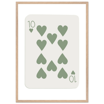 Minimalist Ten of Hearts Poker Card Print - Mounted & Framed Wall Art, Eco-Friendly Wood Frame in Your Choice of Finish - Vibrantwalls