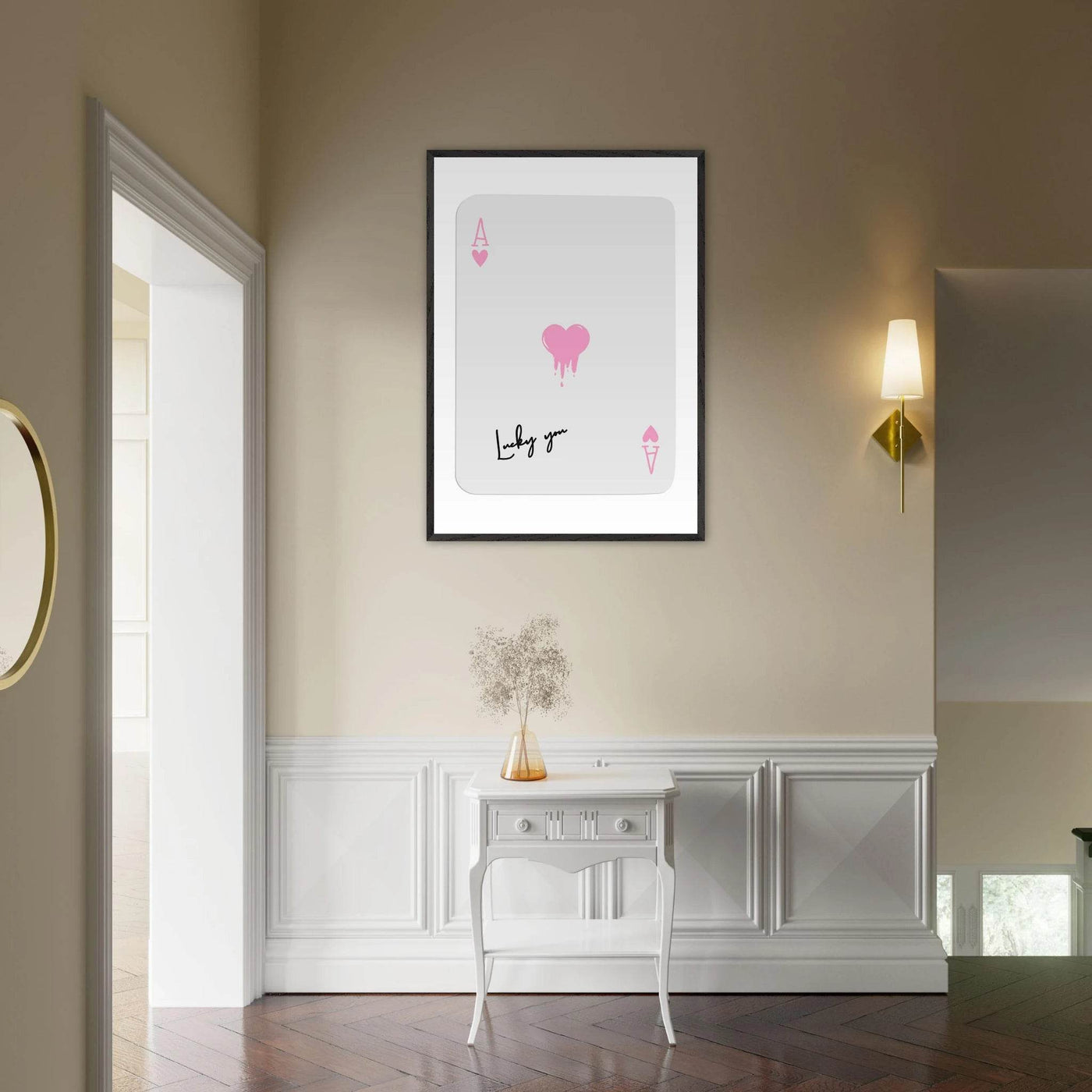 Lucky You - Ace of Hearts Drip Pink Print - Mounted Framed Poster Art with Eco-Friendly Wood Frame - Vibrantwalls