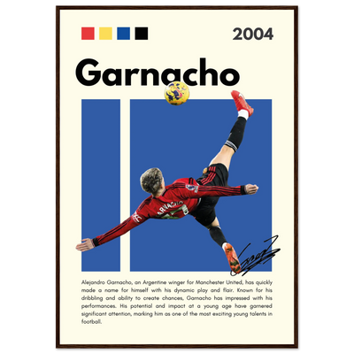 Alejandro Garnacho Manchester United Dynamic Football Poster 70x100 cm 28x40″ Dark wood frame Vibrantwalls