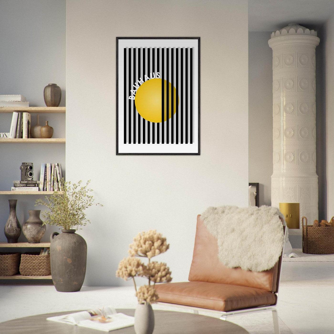 Bauhaus Yellow Circle Wall Art with Modern Stripes - Vibrantwalls