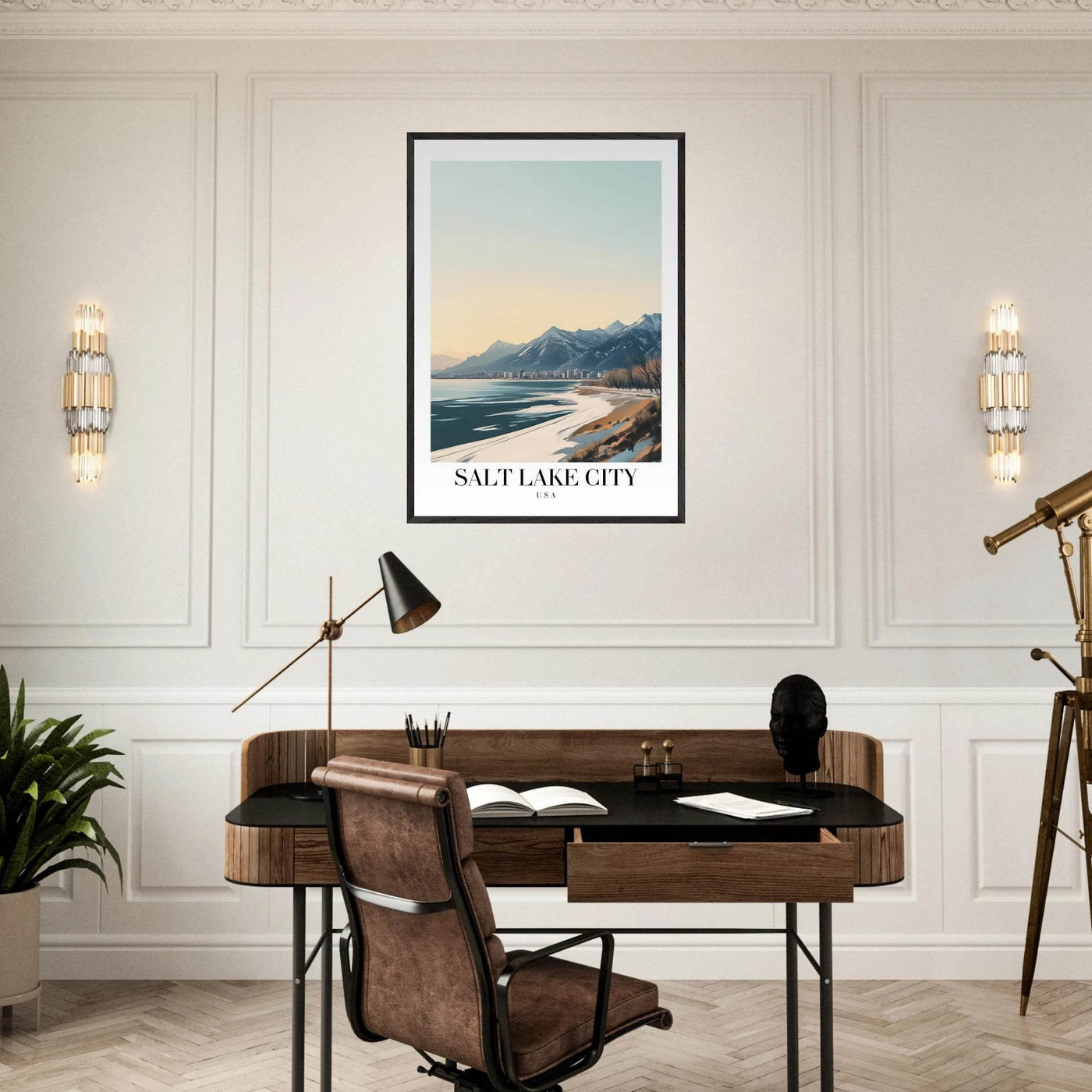 Salt Lake City Framed Poster – Modern Winter Landscape Art with Wood Frame - Vibrantwalls