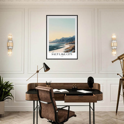 Salt Lake City Framed Poster – Modern Winter Landscape Art with Wood Frame - Vibrantwalls