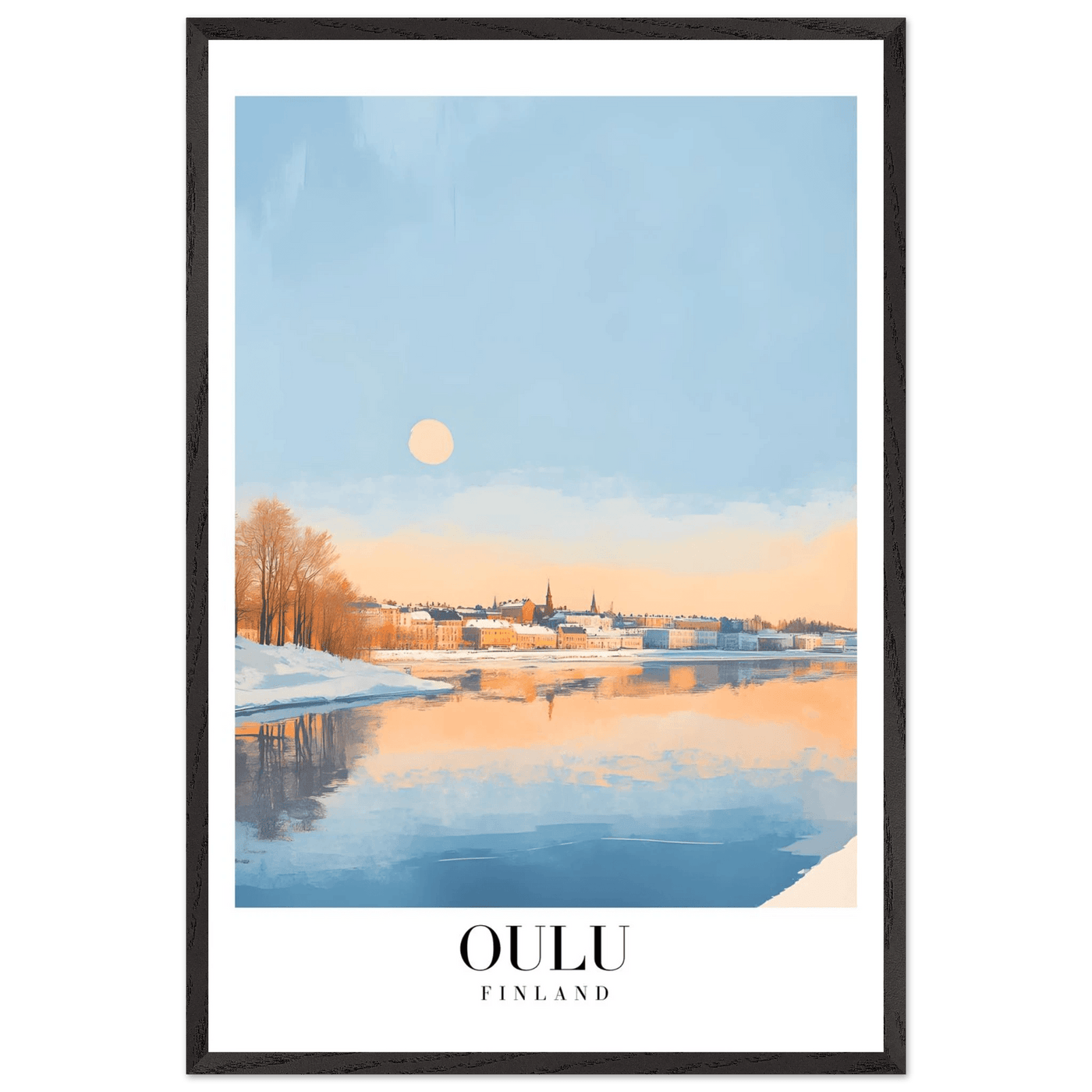 Oulu Finland Framed Poster – Serene Winter Sunset Wall Art with Wooden Frame - Vibrantwalls