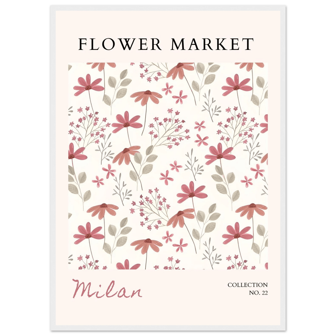 Milan Flower Market Framed Poster – Blush & Sage Floral Art Print | Ready-to-Hang Wall Decor - Vibrantwalls