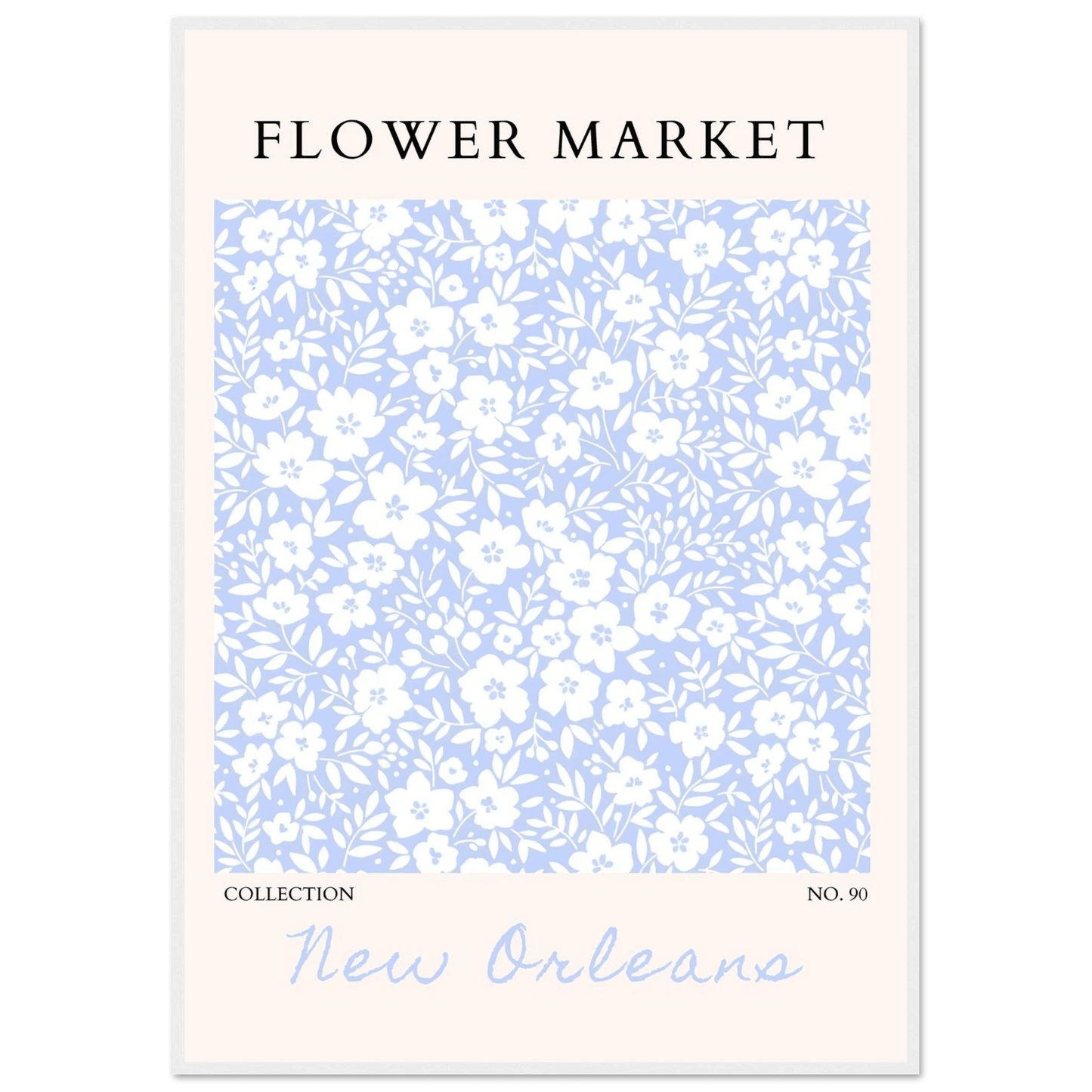 Flower Market New Orleans – Chic Periwinkle Floral Framed Poster | Ready-to-Hang Wall Art - Vibrantwalls