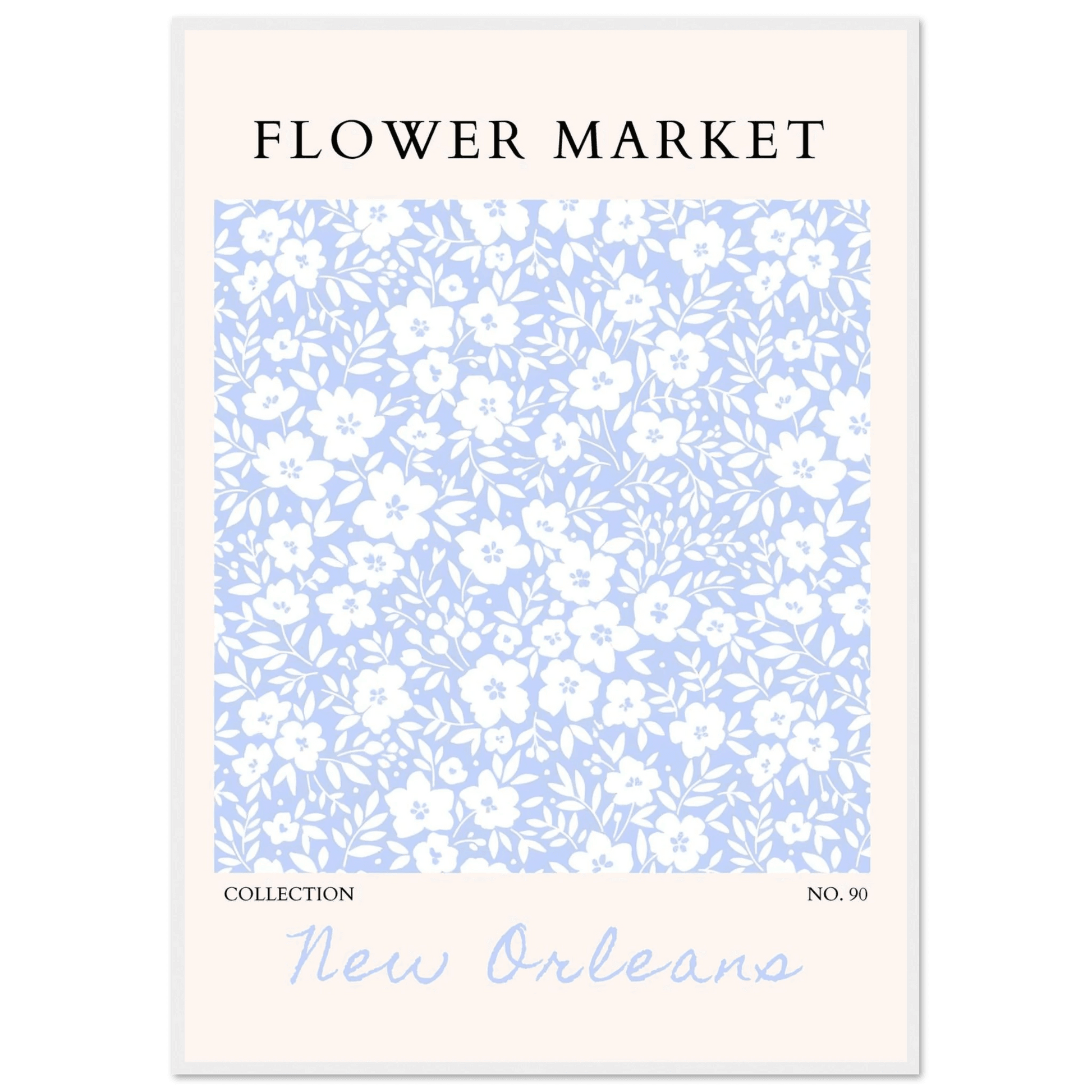 Flower Market New Orleans – Chic Periwinkle Floral Framed Poster | Ready-to-Hang Wall Art - Vibrantwalls