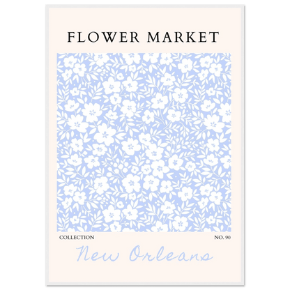 Flower Market New Orleans – Chic Periwinkle Floral Framed Poster | Ready-to-Hang Wall Art - Vibrantwalls