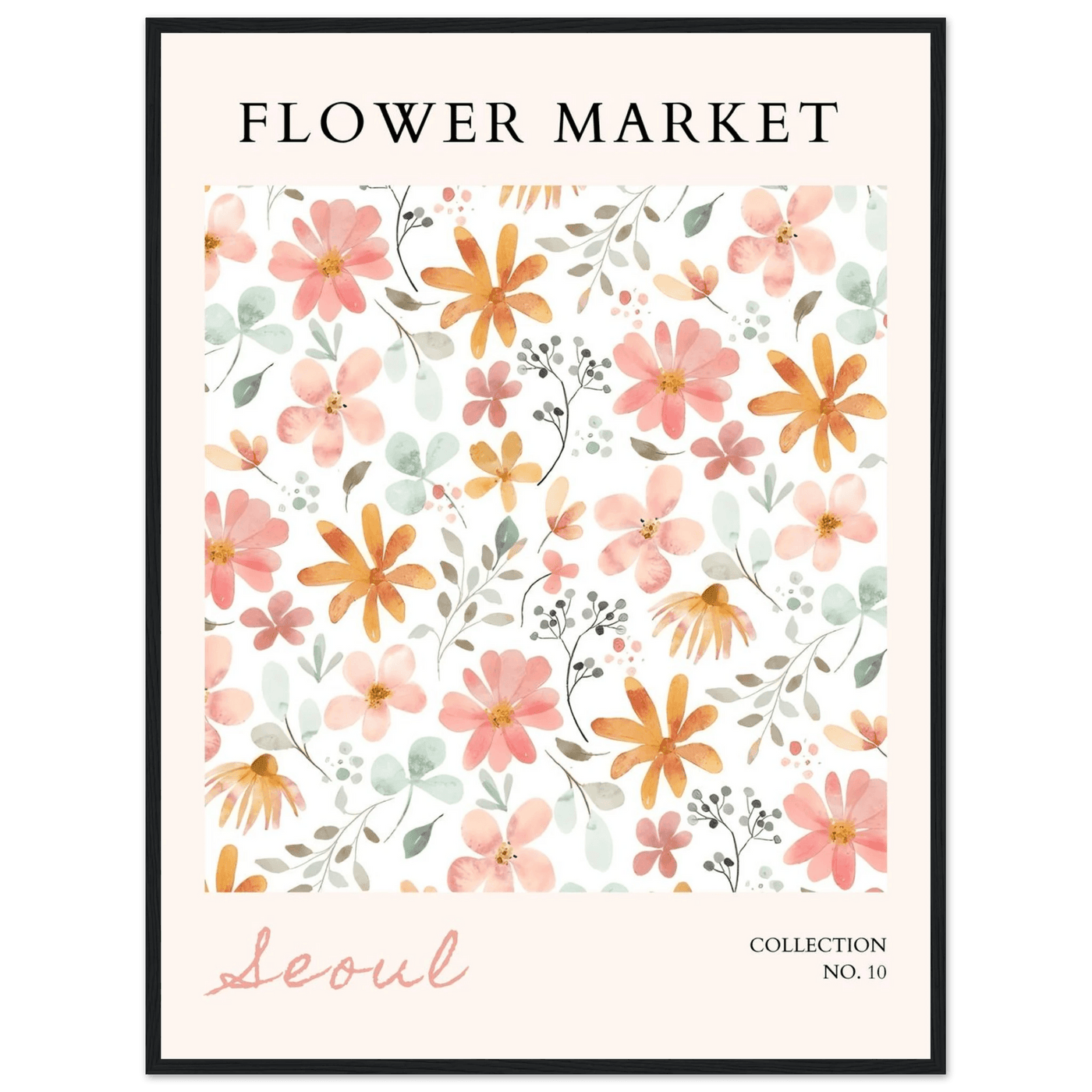 Seoul Flower Market Framed Poster – Delicate Watercolor Blooms & Botanical Art Print | Ready-to-Hang - Vibrantwalls