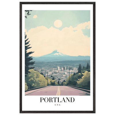 Portland Oregon Framed Poster – Mid-Century Modern Travel Art with Your Choice of Frame - Vibrantwalls