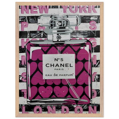 Chanel No. 5 Pink Hearts Pop Art Print in Premium Mounted Frame - Vibrantwalls
