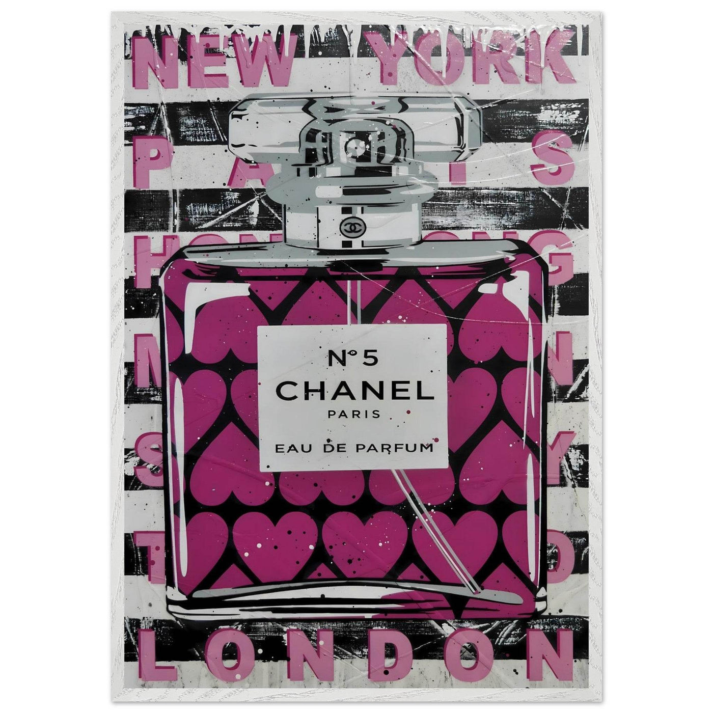 Chanel No. 5 Pink Hearts Pop Art Print in Premium Mounted Frame - Vibrantwalls