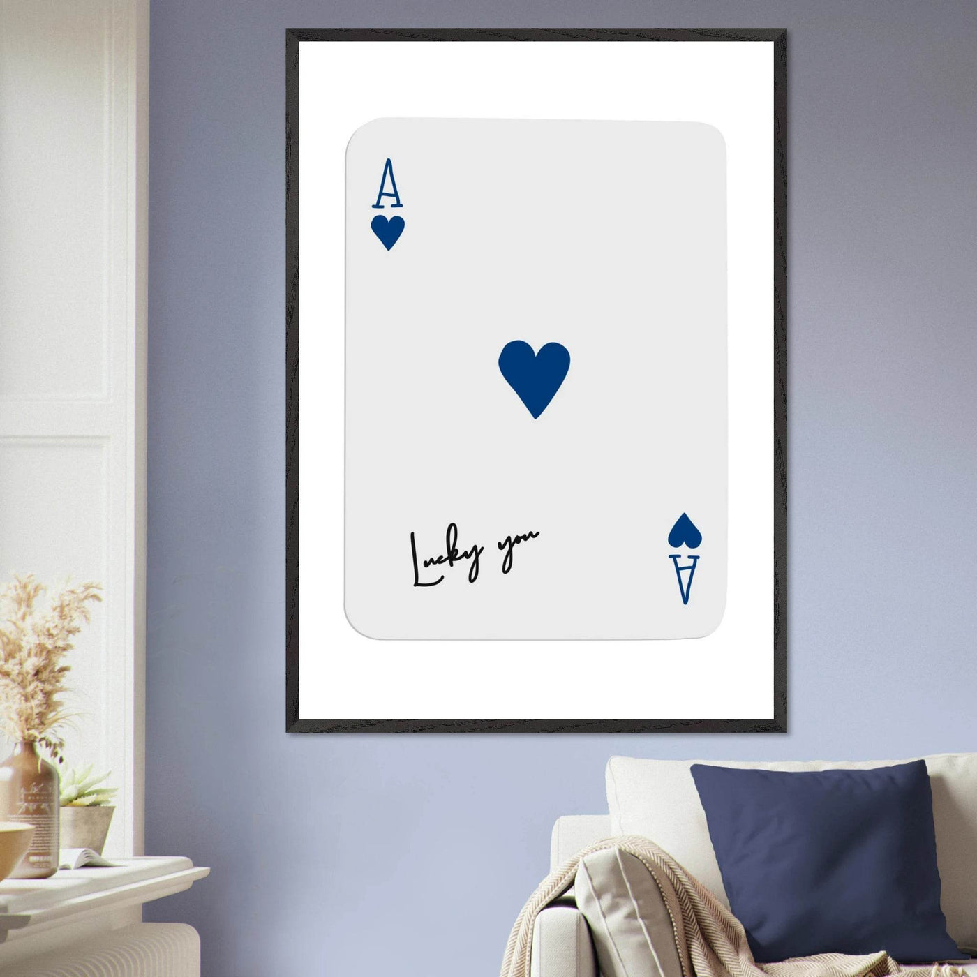 Lucky You Ace of Hearts - Framed Poker Card Art, Minimalist Eclectic Decor, Eco-Friendly Wood Frame - Vibrantwalls