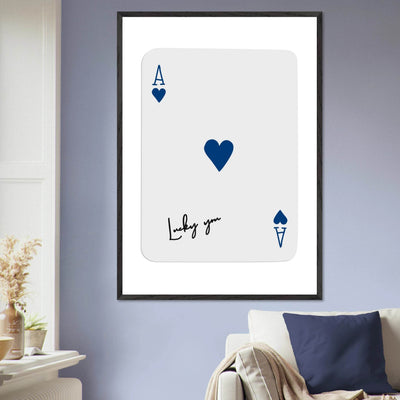 Lucky You Ace of Hearts - Framed Poker Card Art, Minimalist Eclectic Decor, Eco-Friendly Wood Frame - Vibrantwalls