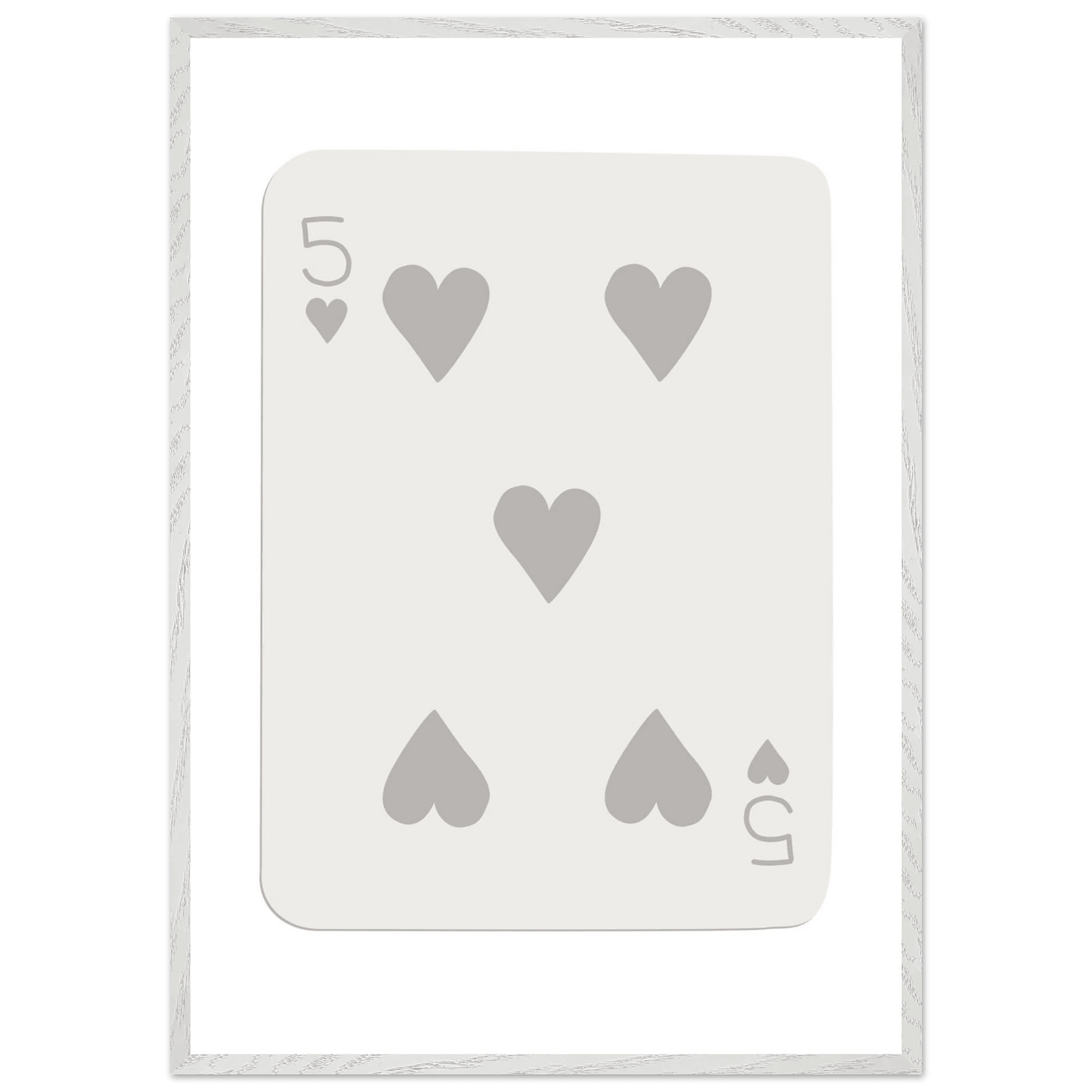 Minimalist Five of Hearts Poker Card Print - Eco-Friendly Mounted Framed Art for Modern Decor - Vibrantwalls
