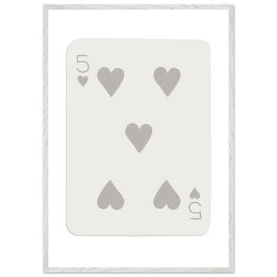 Minimalist Five of Hearts Poker Card Print - Eco-Friendly Mounted Framed Art for Modern Decor - Vibrantwalls