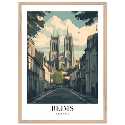 Reims France Framed Poster – Vintage Cathedral Cityscape Wall Art with Customizable Wooden Frame - Vibrantwalls