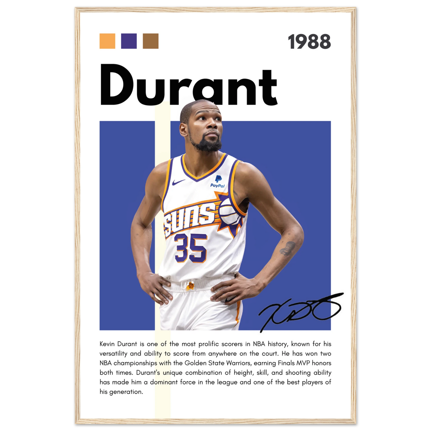 Kevin Durant Slim Reaper Suns Framed Poster 60x90 cm 24x36″ Wood frame Vibrantwalls