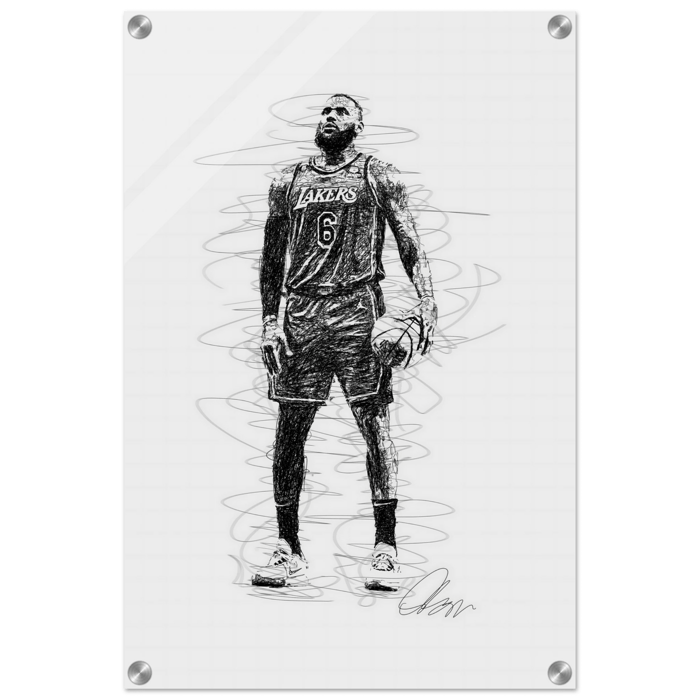 LeBron James Wall Art – Dynamic, Modern NBA Sketch Acrylic Print for Sports Fans - Vibrantwalls