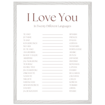 I Love You in 20 Languages - Mounted Framed Art Print, Eco-Friendly Wood Frame in Your Choice of Style - Vibrantwalls