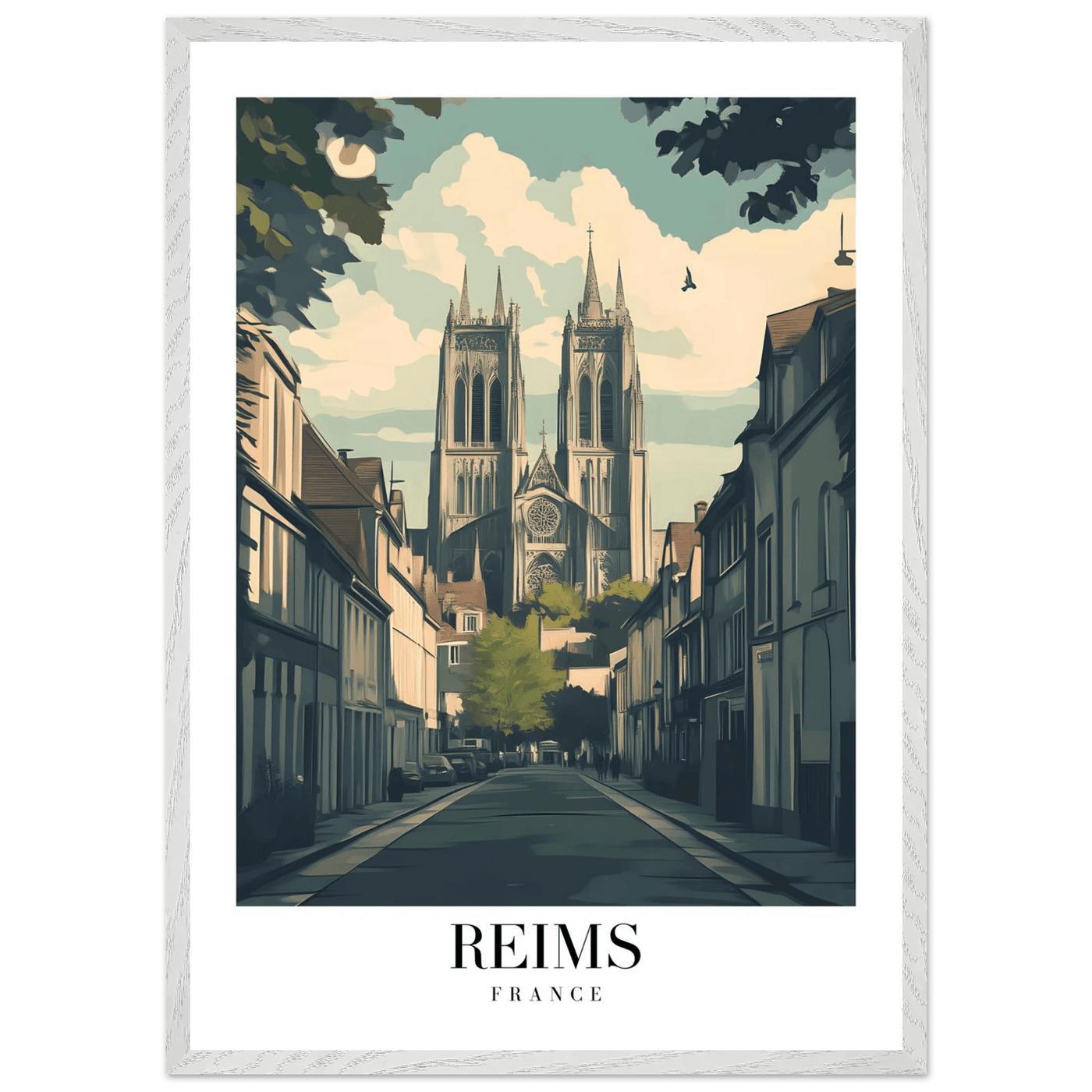 Reims France Framed Poster – Vintage Cathedral Cityscape Wall Art with Customizable Wooden Frame - Vibrantwalls