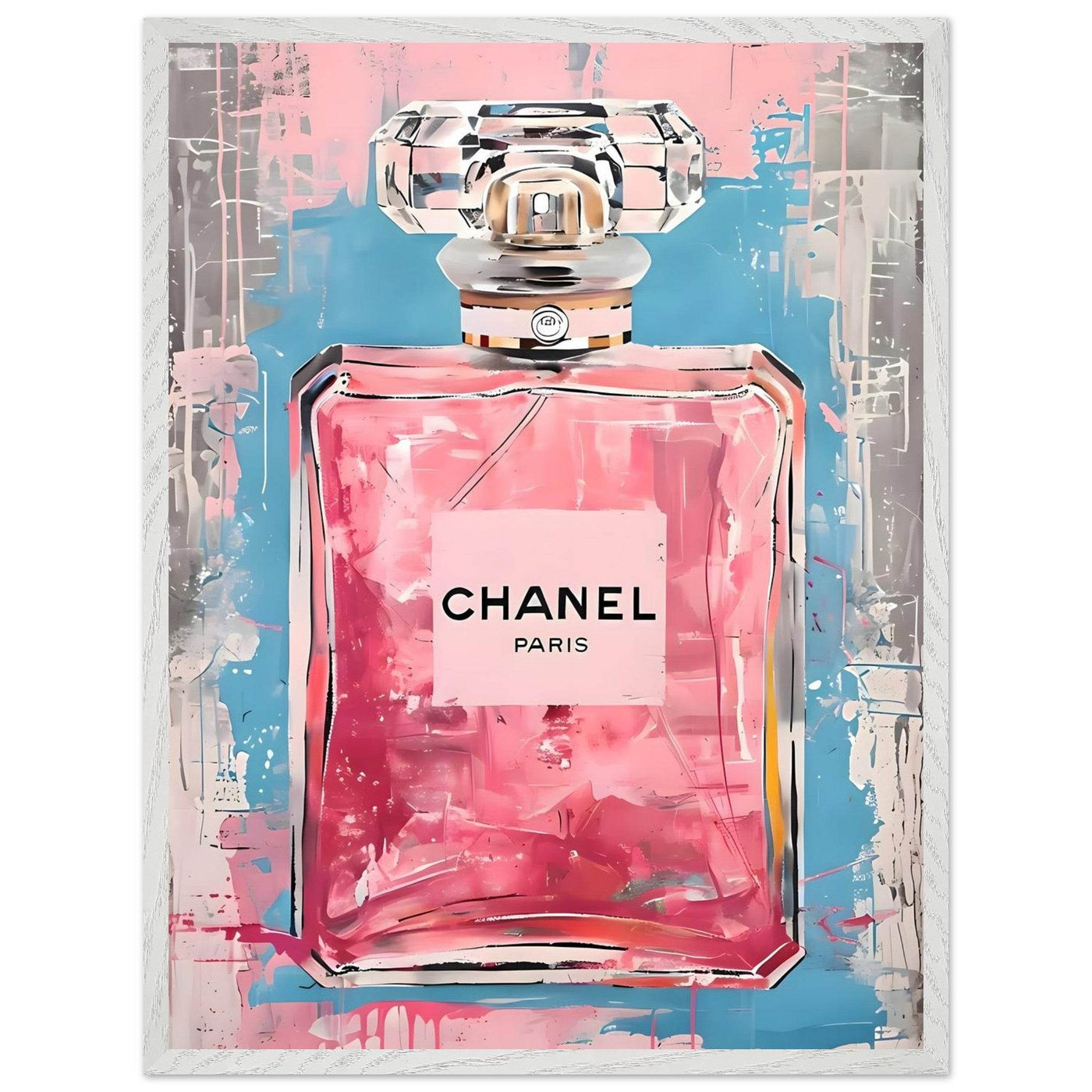 Coco Mademoiselle Chanel Art Print - Pink & Blue Pop Art Style Framed Poster - Vibrantwalls