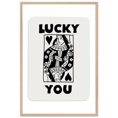 Lucky You Poker Card Queen of Hearts Art Print - Mounted Framed Poster, Eco-Friendly Wood Frame - Vibrantwalls