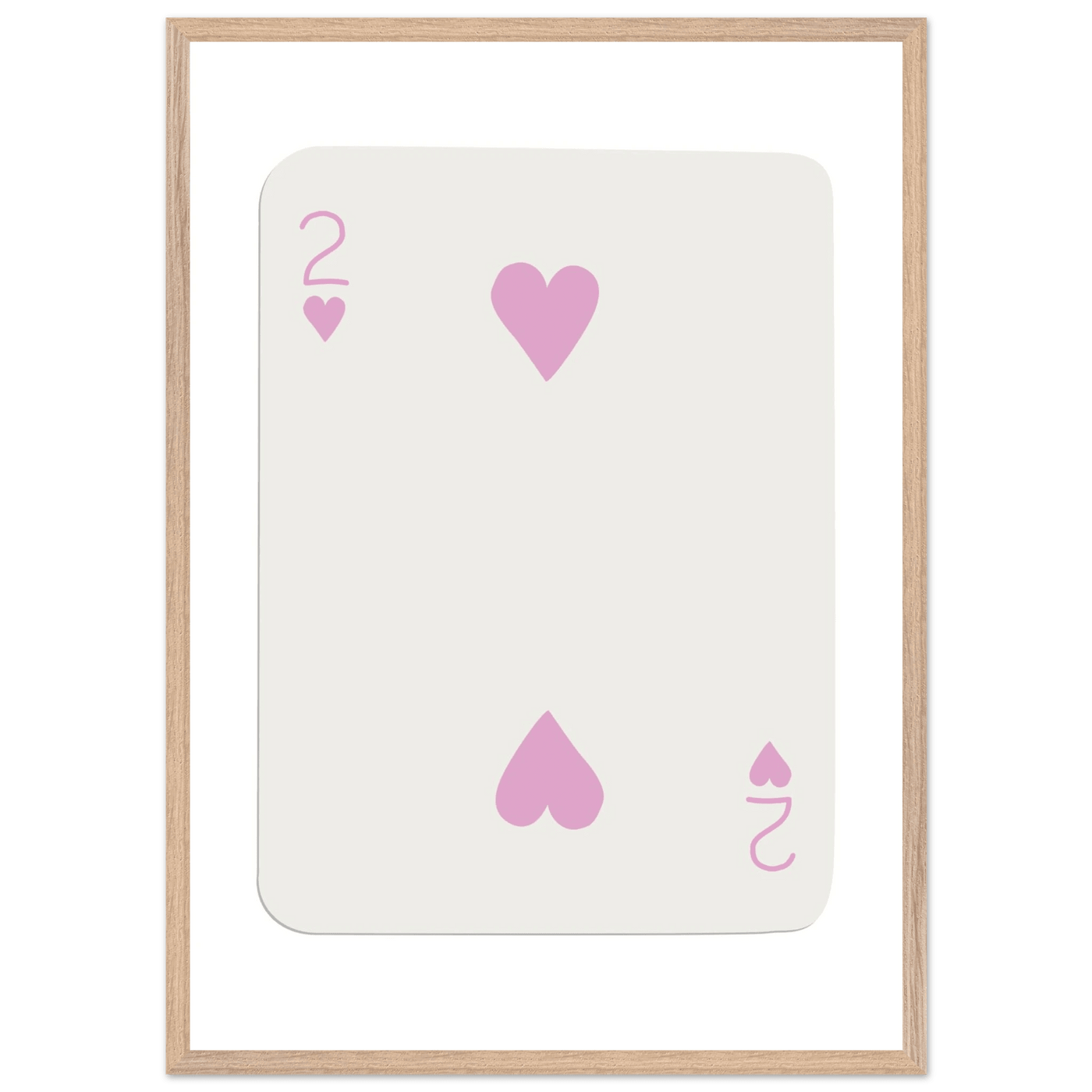 Minimalist Pink Two of Hearts Poker Card Art Print - Framed & Mounted Eco-Friendly Decor, Custom Sizes Available - Vibrantwalls