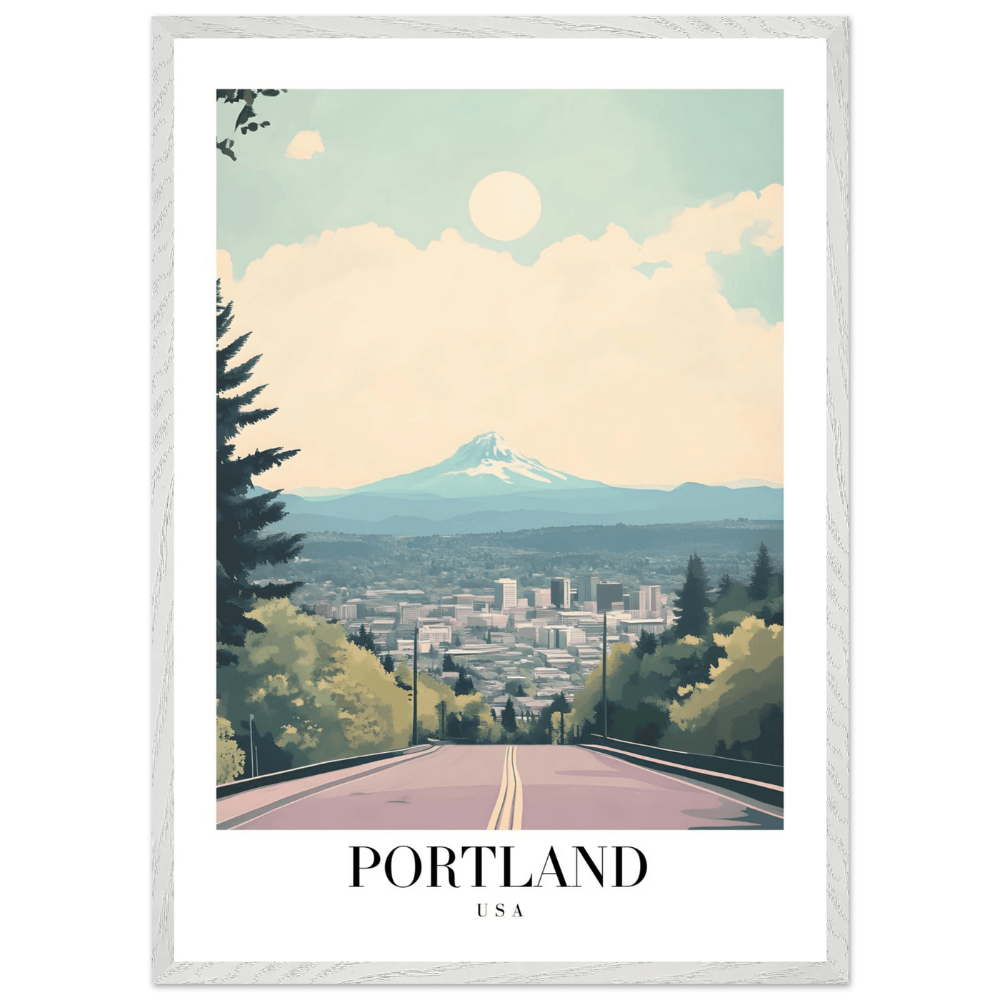 Portland Oregon Framed Poster – Mid-Century Modern Travel Art with Your Choice of Frame - Vibrantwalls