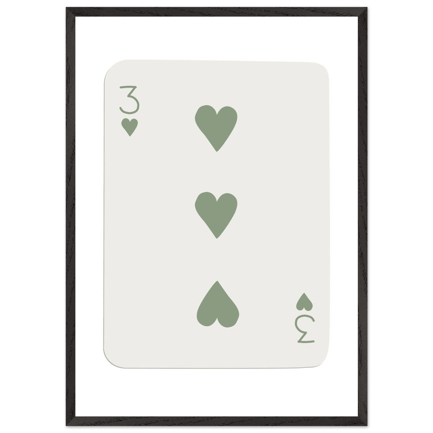 Minimalist Three of Hearts Poker Card Print - Mounted & Framed Eco-Friendly Wall Art for Modern Decor - Vibrantwalls