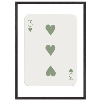 Minimalist Three of Hearts Poker Card Print - Mounted & Framed Eco-Friendly Wall Art for Modern Decor - Vibrantwalls