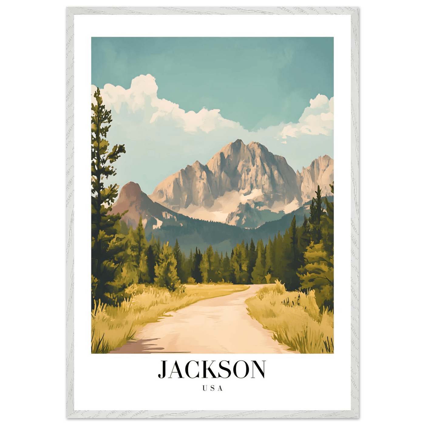 Jackson USA Mountain Landscape Framed Poster – Vintage Travel Wall Art with Wooden Frame - Vibrantwalls