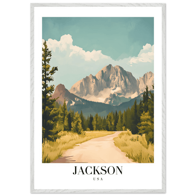 Jackson USA Mountain Landscape Framed Poster – Vintage Travel Wall Art with Wooden Frame - Vibrantwalls