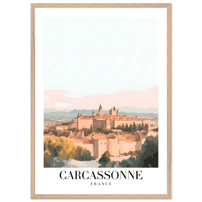 Carcassonne France Framed Poster – Vintage Travel Wall Art in Pastel Hues & Wooden Frame - Vibrantwalls