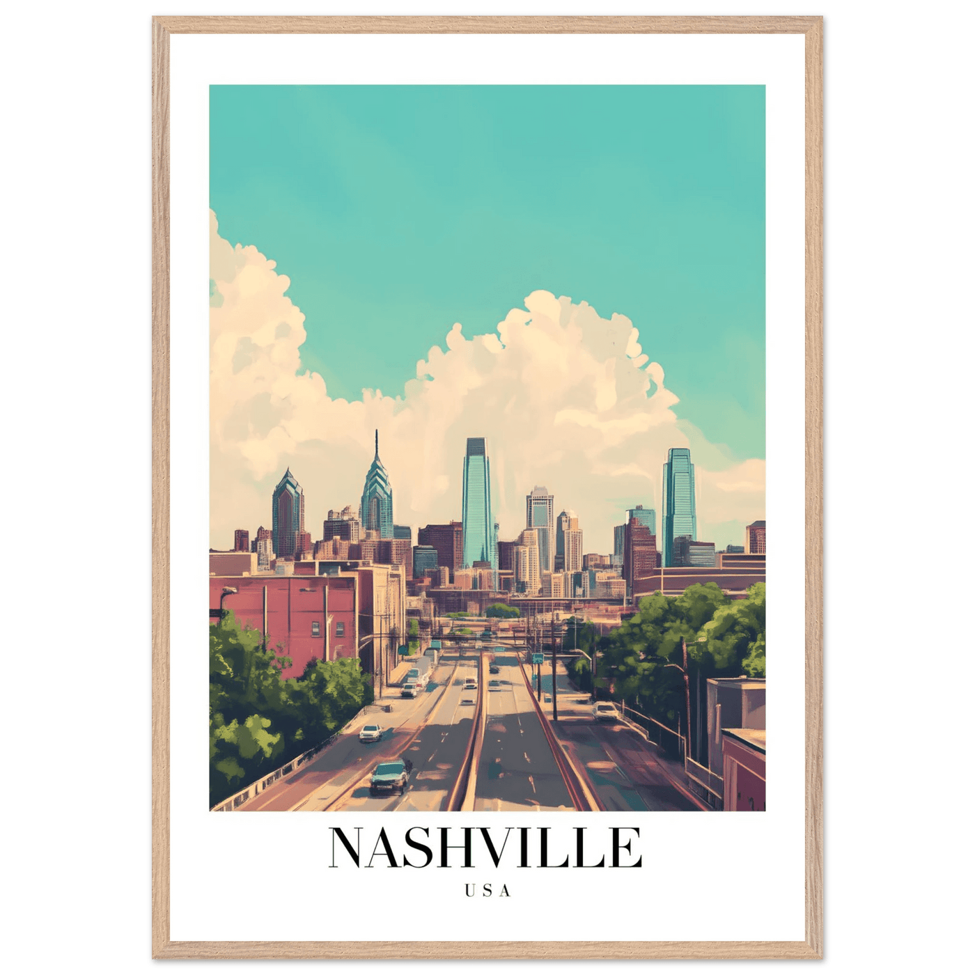 Nashville USA Framed Poster – Vibrant Urban Wall Art with Wooden Frame - Vibrantwalls