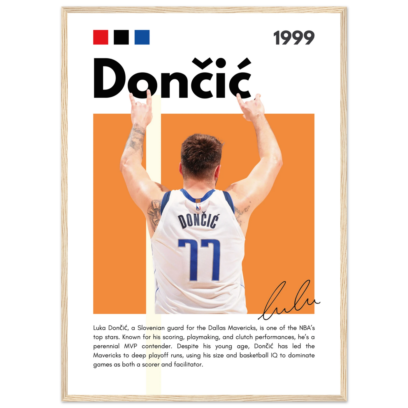 Luka Dončić El Matador Mavericks Framed Poster 50x70 cm 20x28″ Wood frame Vibrantwalls