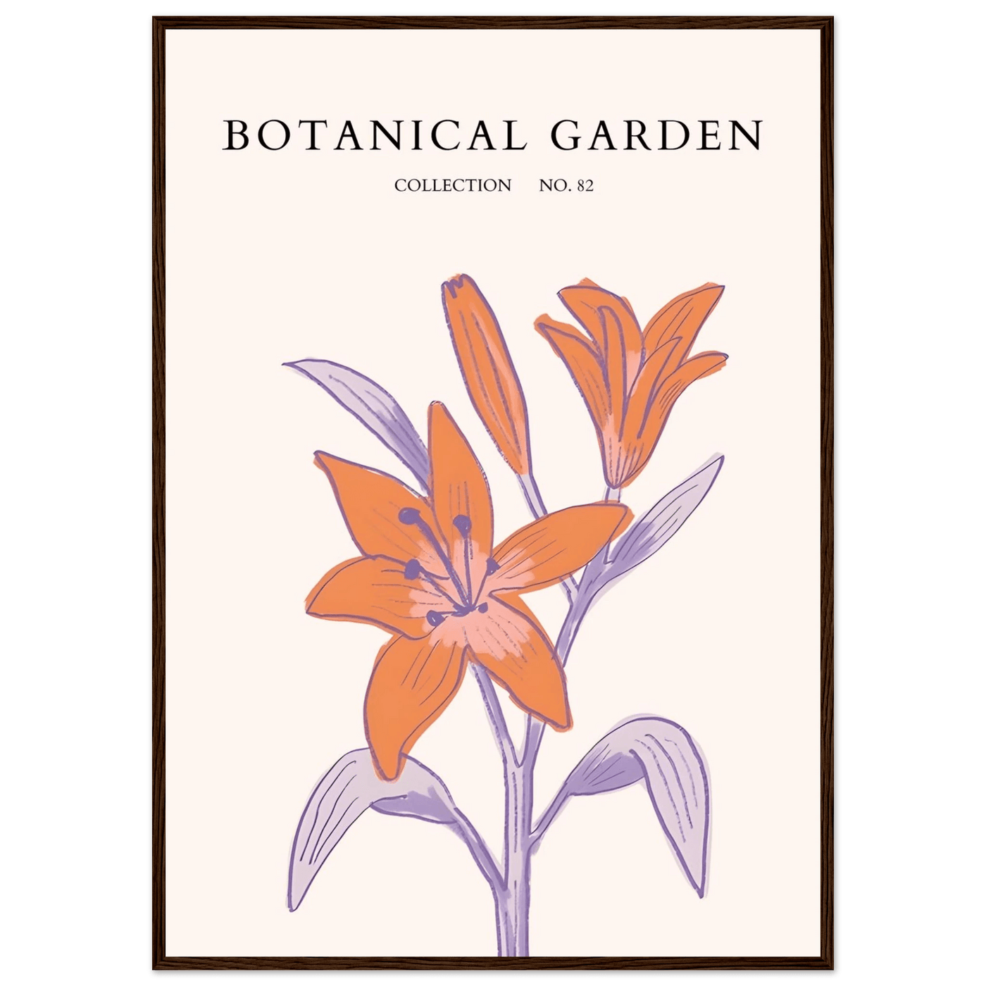 Botanical Garden Lily Print – Orange & Lavender Framed Poster | Elegant Nature Art for Modern Spaces, Ready-to-Hang - Vibrantwalls