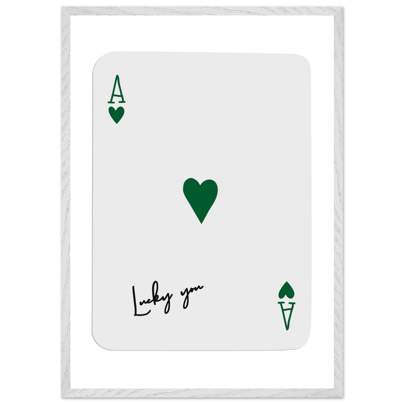 Lucky You Ace of Hearts Poker Card Art - Eco-Friendly Framed Print with Deep Green Accent - Vibrantwalls