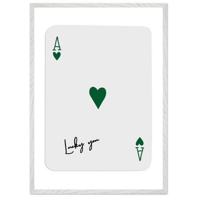 Lucky You Ace of Hearts Poker Card Art - Eco-Friendly Framed Print with Deep Green Accent - Vibrantwalls