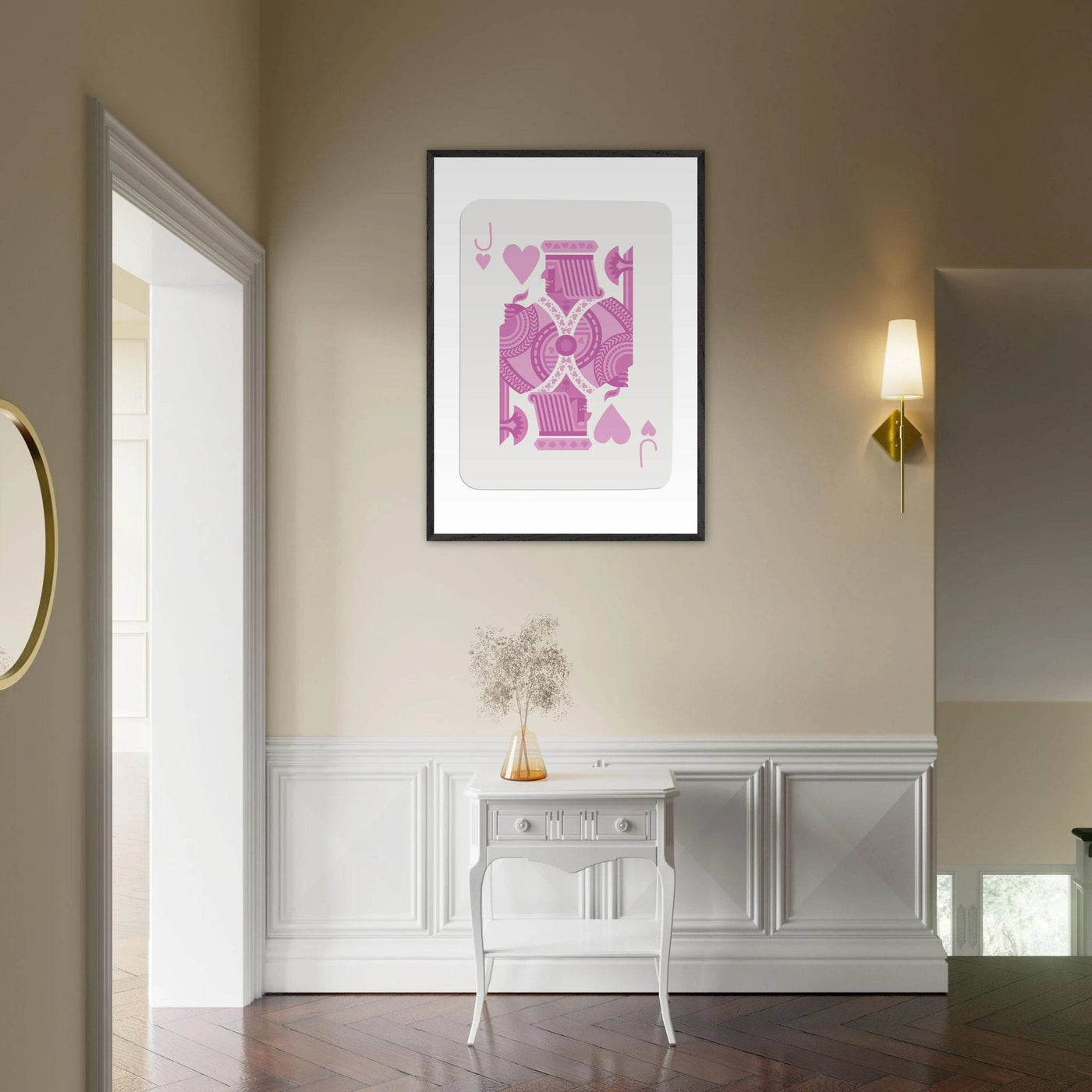 Jack of Hearts Poker Card Print - Eclectic Pink Framed Art - Eco-Friendly Wood Frame, Ready-to-Hang Decor - Vibrantwalls