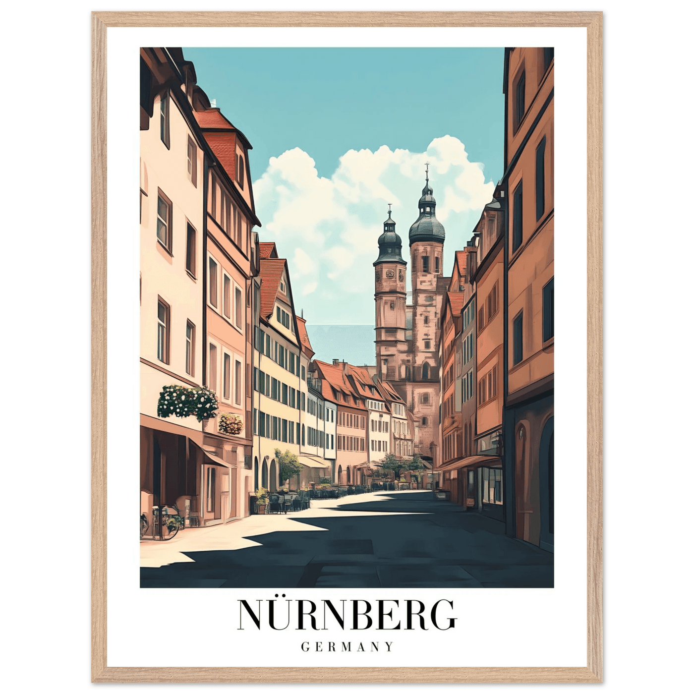 Nürnberg Germany Framed Poster – Vintage European Street Scene Wall Art with Wooden Frame - Vibrantwalls