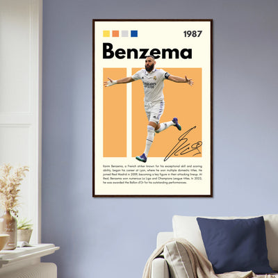 Karim Benzema Real Madrid Soccer Framed Poster – Modern Football Art Print with Signature Detail Vibrantwalls