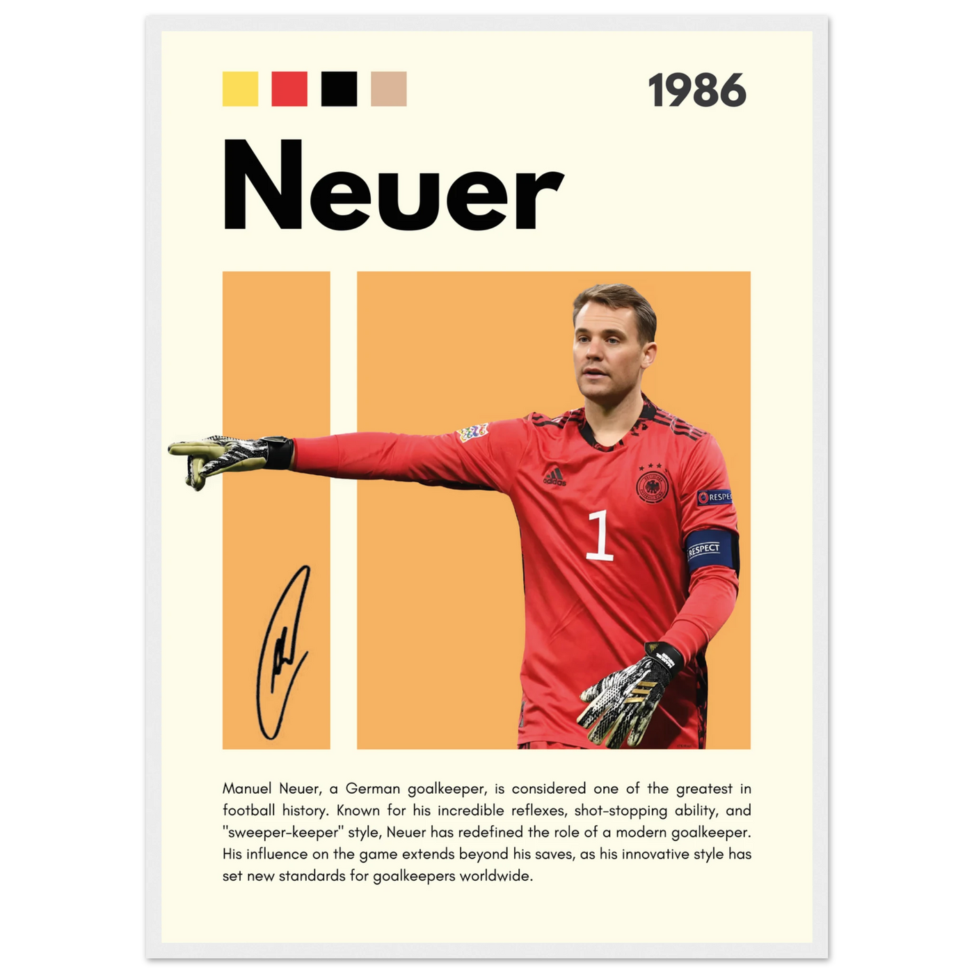 Manuel Neuer Goalkeeper Framed Football Legend Poster 50x70 cm 20x28″ White frame Vibrantwalls