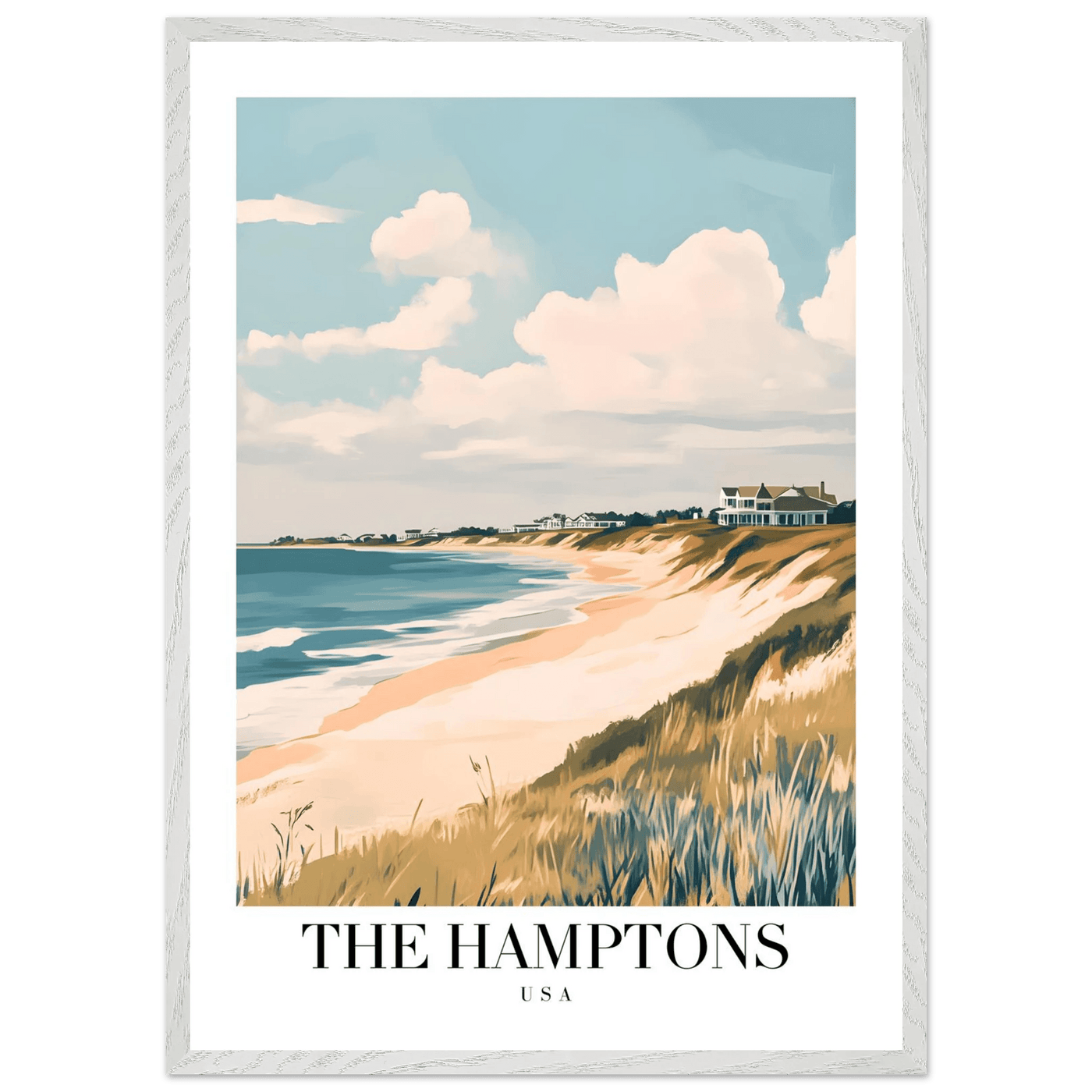 The Hamptons USA Framed Poster – Coastal Chic Vintage Travel Wall Art in Various Sizes & Frame Finishes - Vibrantwalls